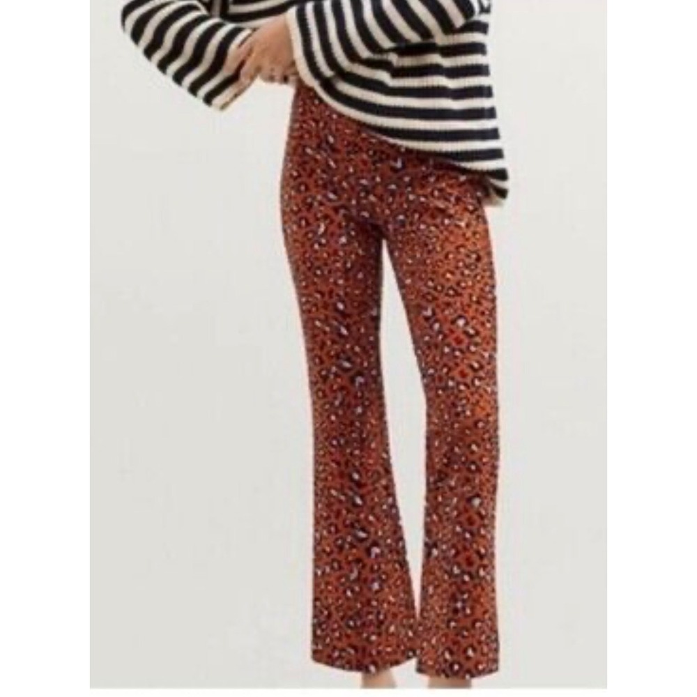 Maeve Anthropologie Leopard Print Cropped Flare Pants Rust Orange Medium